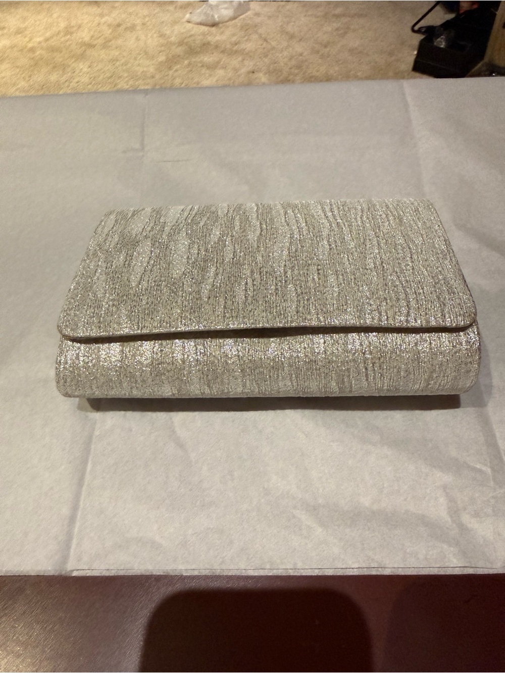 La Regale Vintage Silver Metallic Shimmer Evening Clutch Convertible Bag